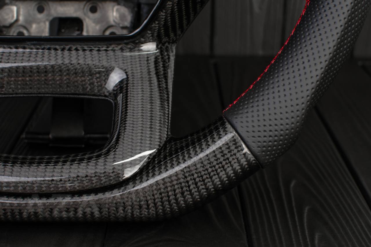 Steering wheel FORD F150/SHELBY 2022-2023 Carbon fiber/Perforated leather/RED stripe/Red stitch (can be any color) - Image 11
