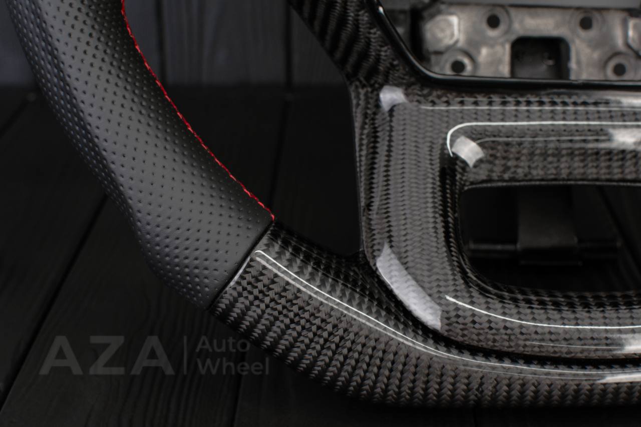 Steering wheel FORD F150/SHELBY 2022-2023 Carbon fiber/Perforated leather/RED stripe/Red stitch (can be any color) - Image 12