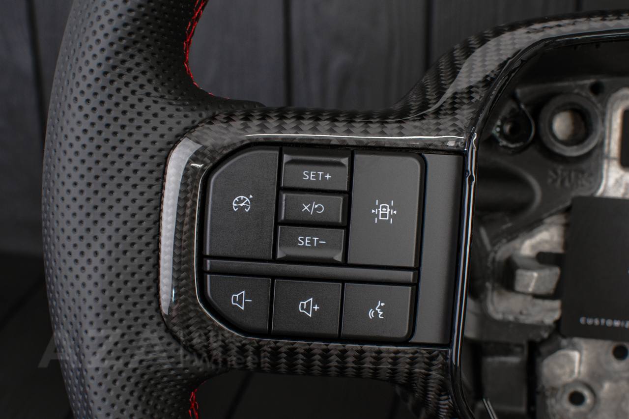 Steering wheel FORD F150/SHELBY 2022-2023 Carbon fiber/Perforated leather/RED stripe/Red stitch (can be any color) - Image 13