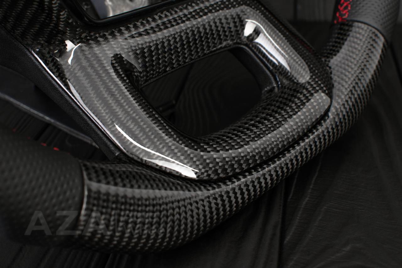 Steering wheel FORD F150/SHELBY 2022-2023 Carbon fiber/Perforated leather/RED stripe/Red stitch (can be any color) - Image 15