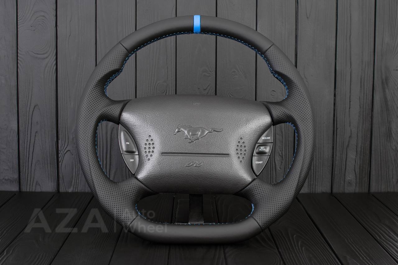 Steering wheel Ford Mustang GT Cobra Napa/Perforated leather/Blue stripe