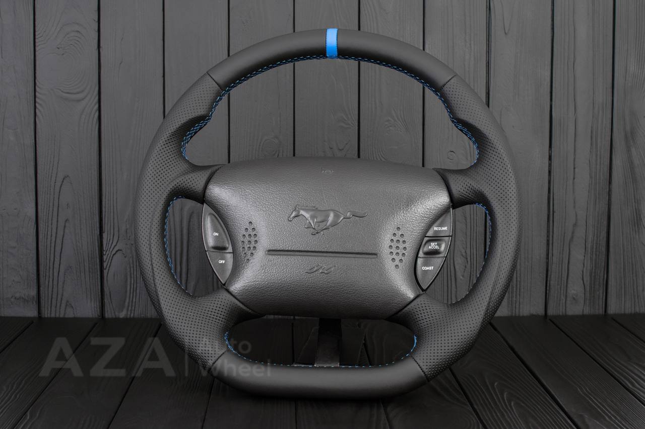 Steering wheel Ford Mustang GT Cobra Napa/Perforated leather/Blue stripe - Image 4