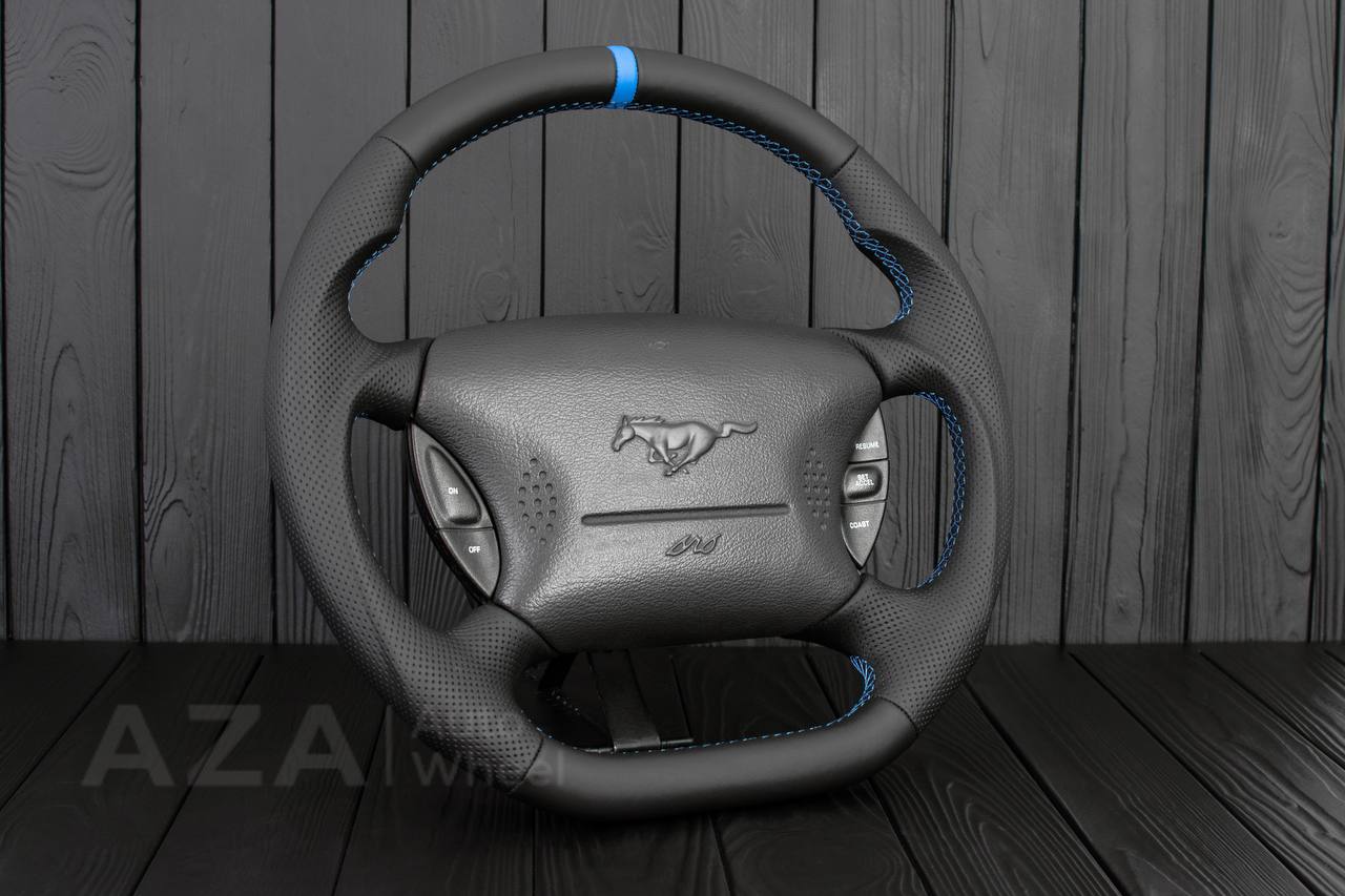 Steering wheel Ford Mustang GT Cobra Napa/Perforated leather/Blue stripe - Image 3