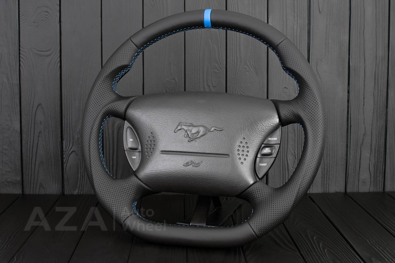 Steering wheel Ford Mustang GT Cobra Napa/Perforated leather/Blue stripe - Image 5