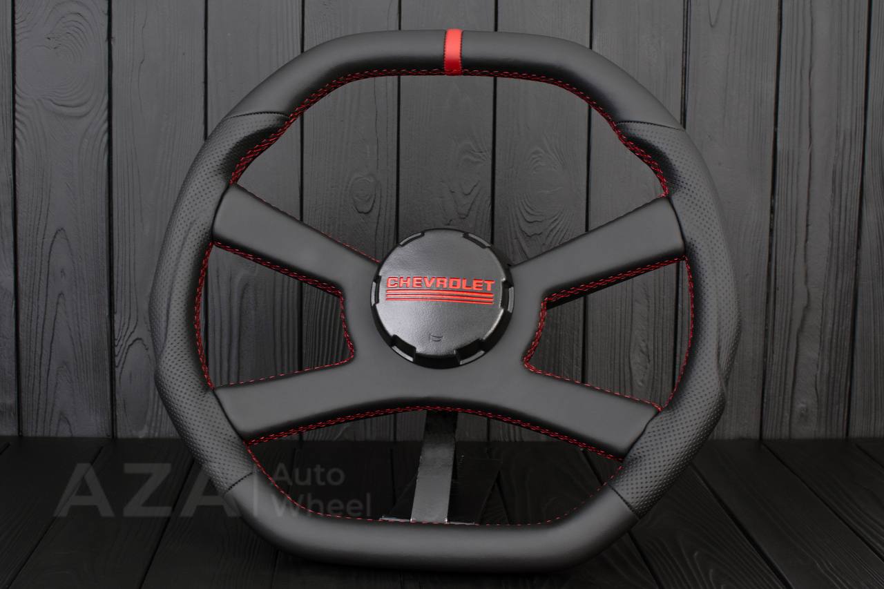 Steering wheel GM, OBS Silverado, Suburan (1988-1994) Flat top+Bottom Napa/Red stripe and detail (can be any color) - Image 2