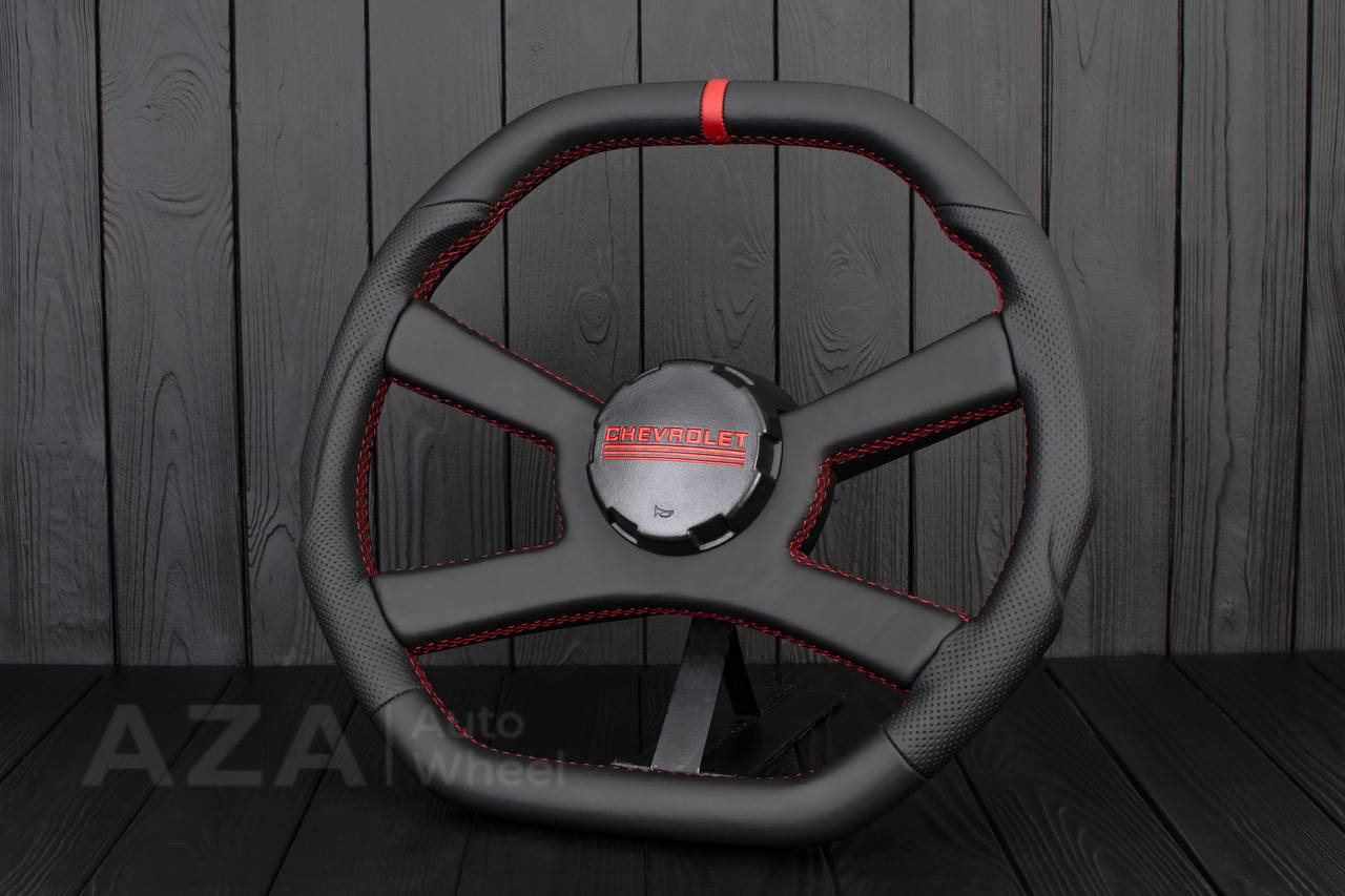 Steering wheel GM, OBS Silverado, Suburan (1988-1994) Flat top+Bottom Napa/Red stripe and detail (can be any color) - Image 4