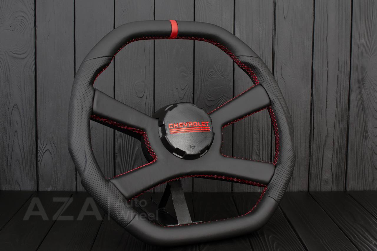 Steering wheel GM, OBS Silverado, Suburan (1988-1994) Flat top+Bottom Napa/Red stripe and detail (can be any color) - Image 5