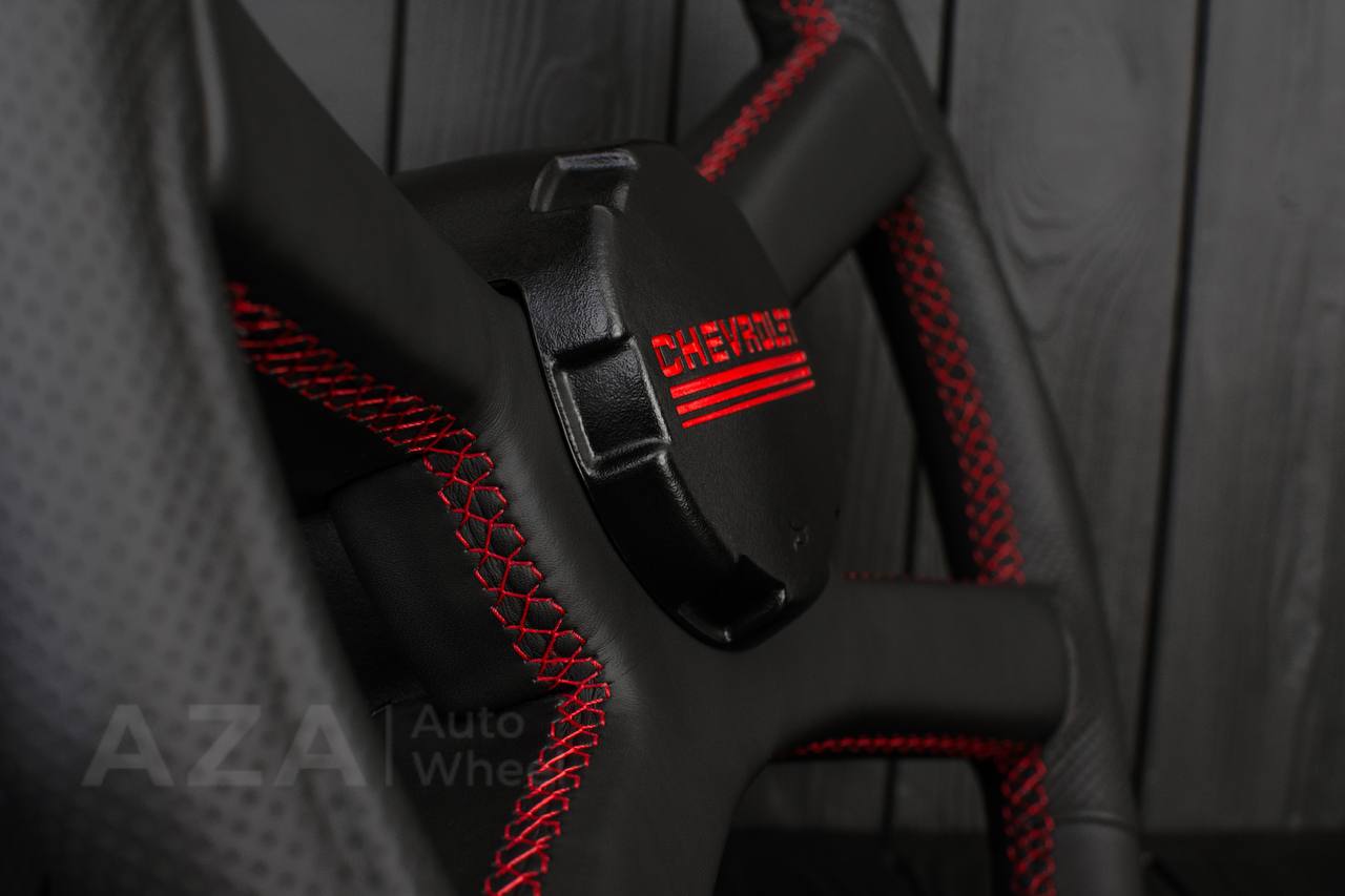 Steering wheel GM, OBS Silverado, Suburan (1988-1994) Flat top+Bottom Napa/Red stripe and detail (can be any color) - Image 9