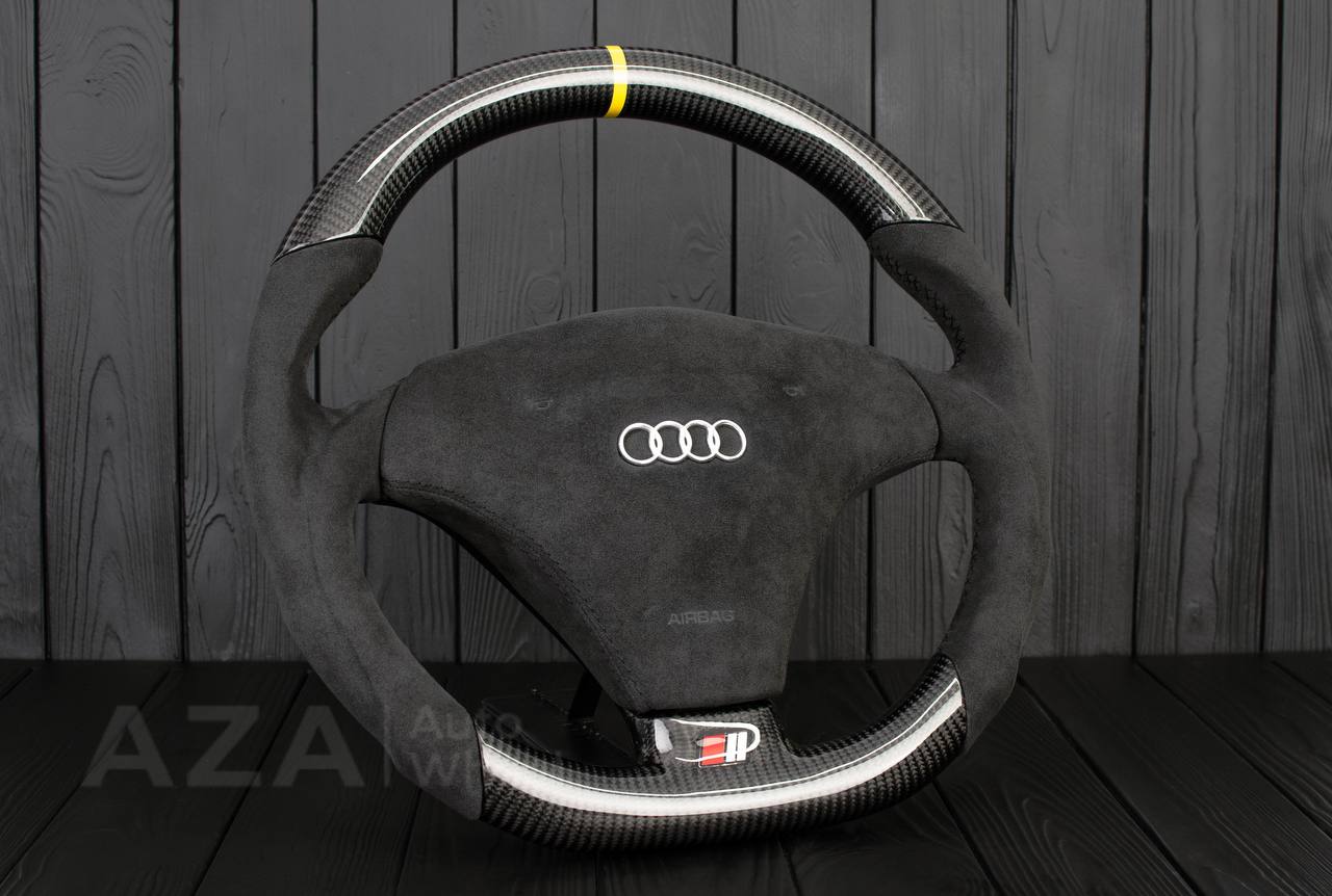 Steering Wheel Audi 1998-2002 S4 A4 Сustom Carbon Fiber/Alcantara/Yellow stripe (comes with cover) - Image 3
