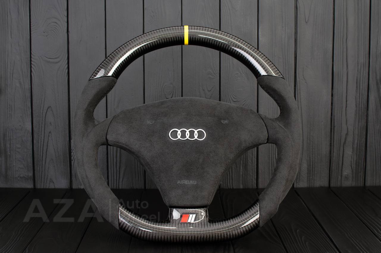 Steering Wheel Audi 1998-2002 S4 A4 Сustom Carbon Fiber/Alcantara/Yellow stripe (comes with cover)