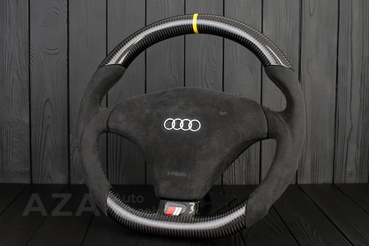 Steering Wheel Audi 1998-2002 S4 A4 Сustom Carbon Fiber/Alcantara/Yellow stripe (comes with cover) - Image 4
