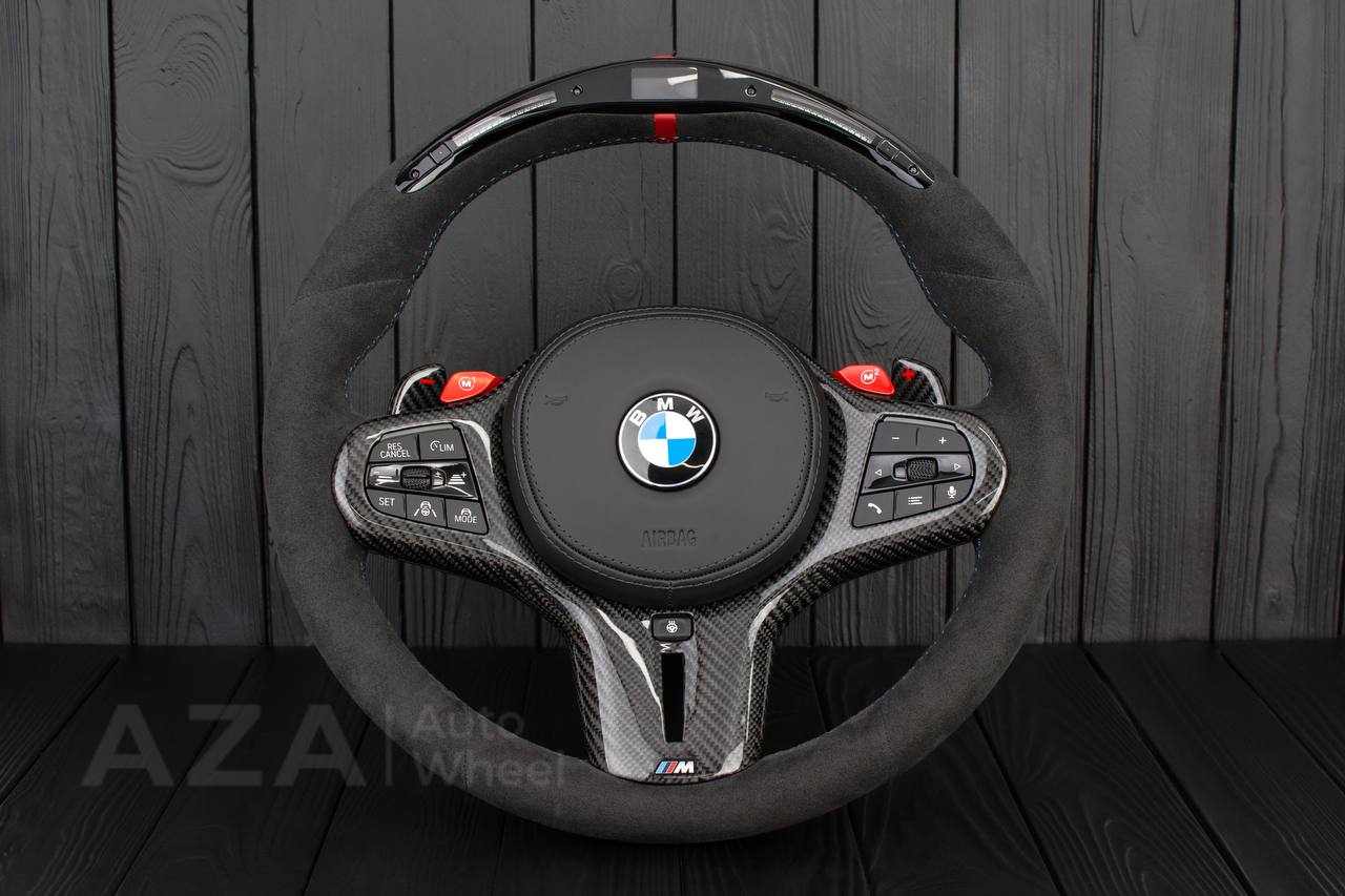 Steering wheel 2017+ BMW F90 M5 G80 M3 M4 M8 X5M X6M X3M X4M Heated Carbon fiber trims+paddles/Alcantara/Led screen