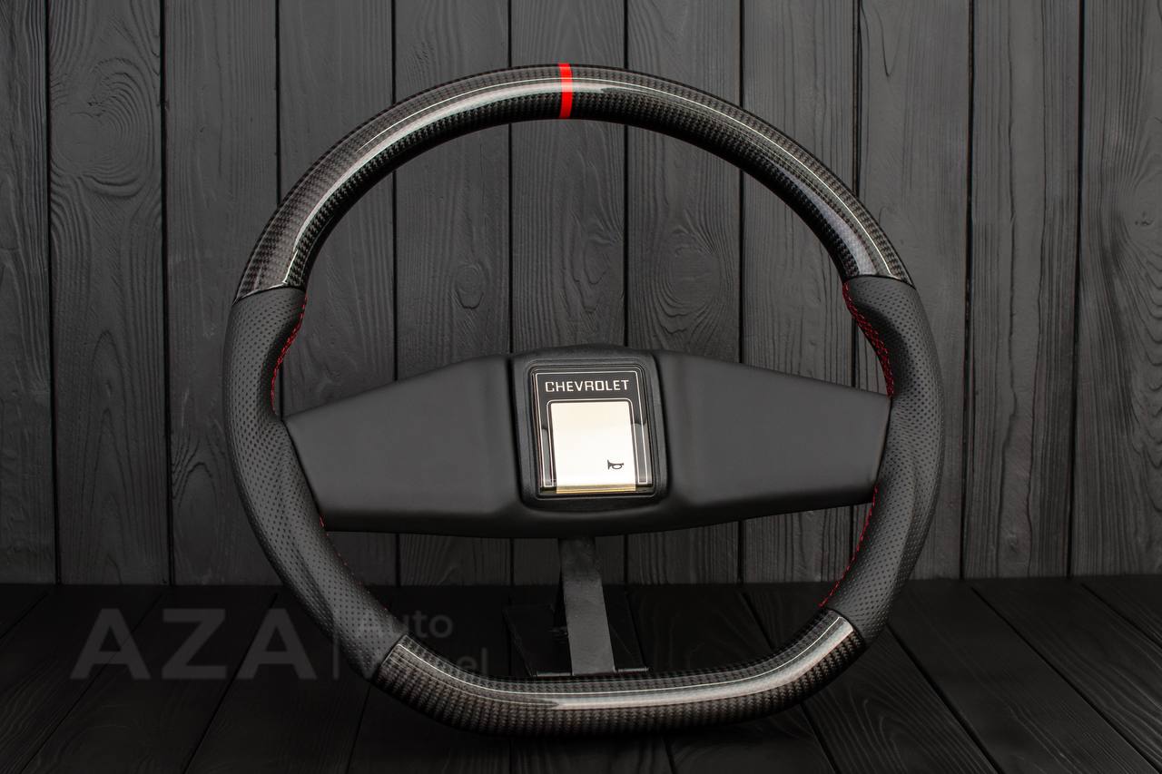 Steering wheel Square Body GM C/K/C10/C5/K5/K10/K20/K30 (1973-1987) Carbon fiber/Perforated leather/Red stripe (can be any color stitching and stripe) - Image 2