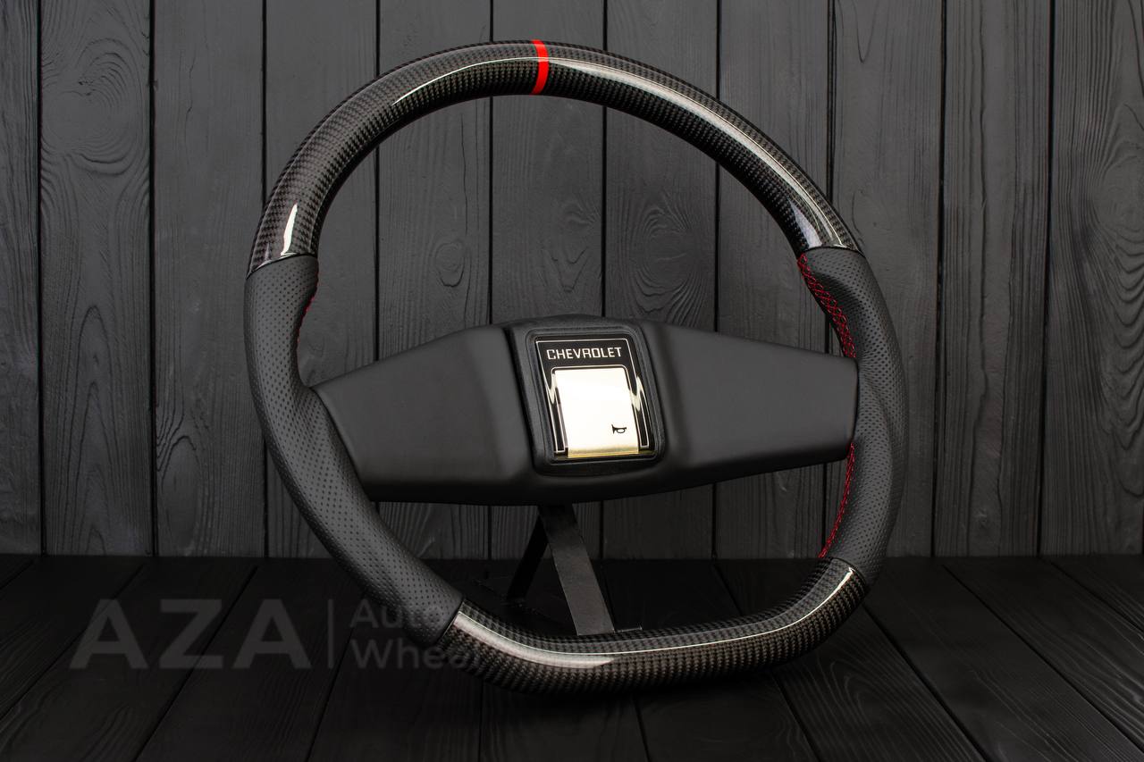 Steering wheel Square Body GM C/K/C10/C5/K5/K10/K20/K30 (1973-1987) Carbon fiber/Perforated leather/Red stripe (can be any color stitching and stripe) - Image 3