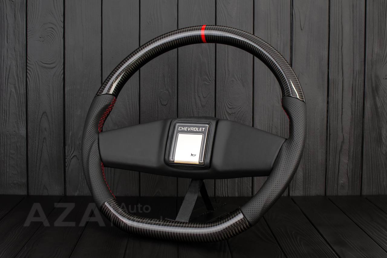 Steering wheel Square Body GM C/K/C10/C5/K5/K10/K20/K30 (1973-1987) Carbon fiber/Perforated leather/Red stripe (can be any color stitching and stripe) - Image 5
