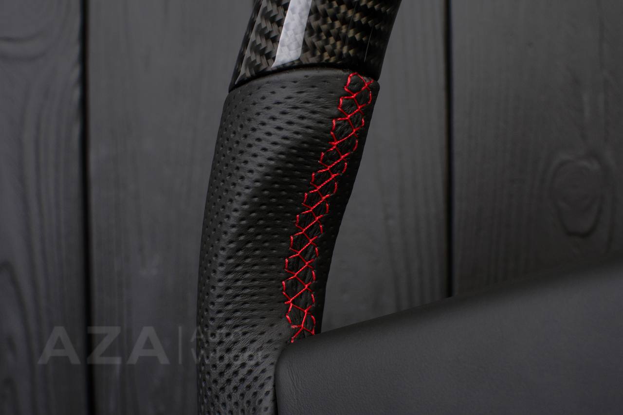 Steering wheel Square Body GM C/K/C10/C5/K5/K10/K20/K30 (1973-1987) Carbon fiber/Perforated leather/Red stripe (can be any color stitching and stripe) - Image 7