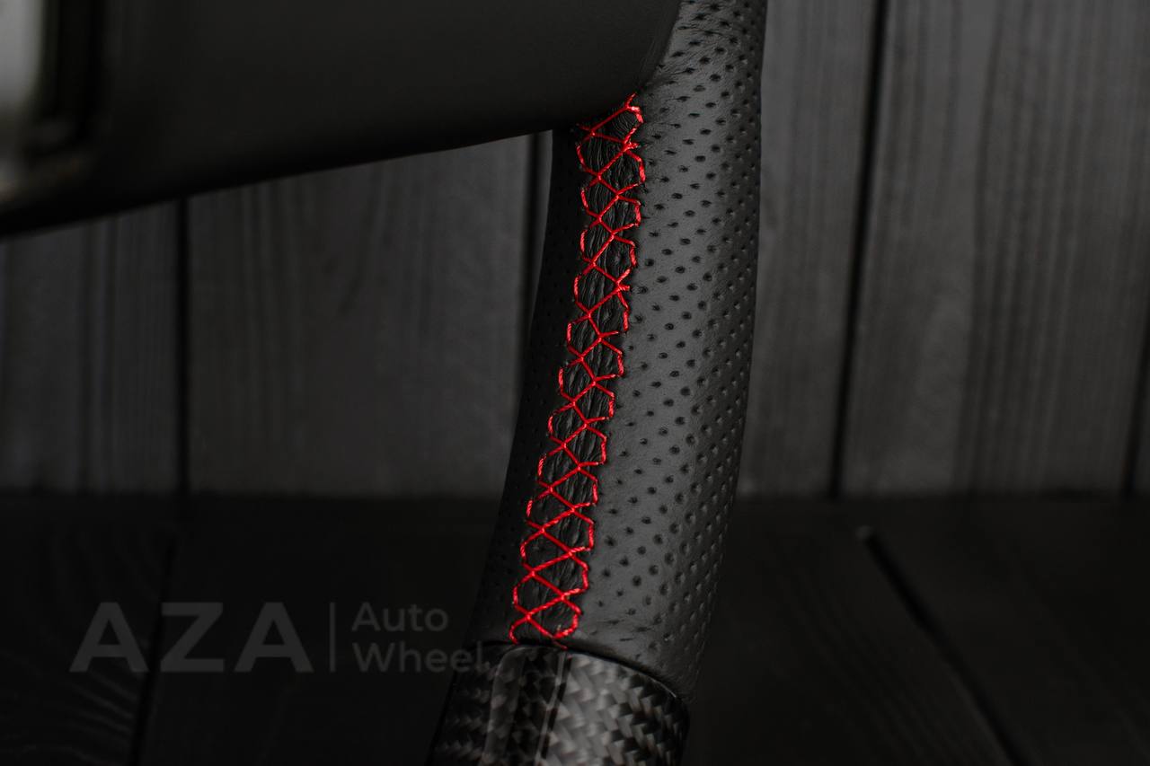 Steering wheel Square Body GM C/K/C10/C5/K5/K10/K20/K30 (1973-1987) Carbon fiber/Perforated leather/Red stripe (can be any color stitching and stripe) - Image 8