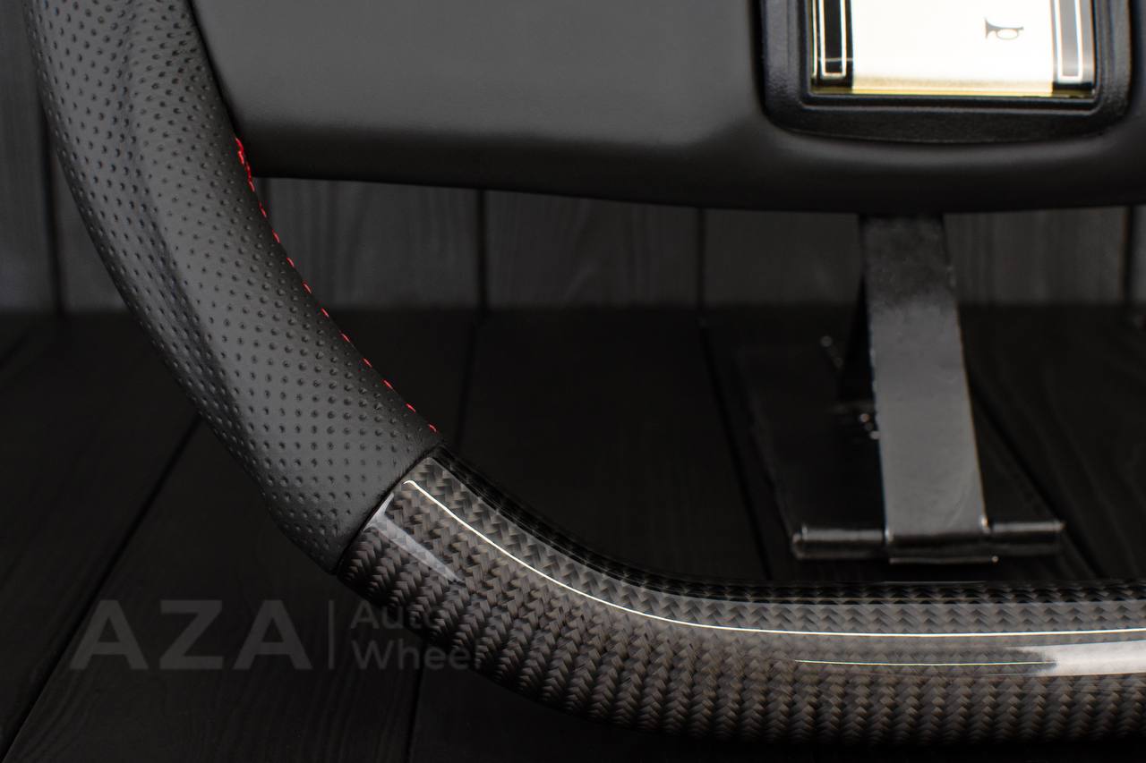Steering wheel Square Body GM C/K/C10/C5/K5/K10/K20/K30 (1973-1987) Carbon fiber/Perforated leather/Red stripe (can be any color stitching and stripe) - Image 12