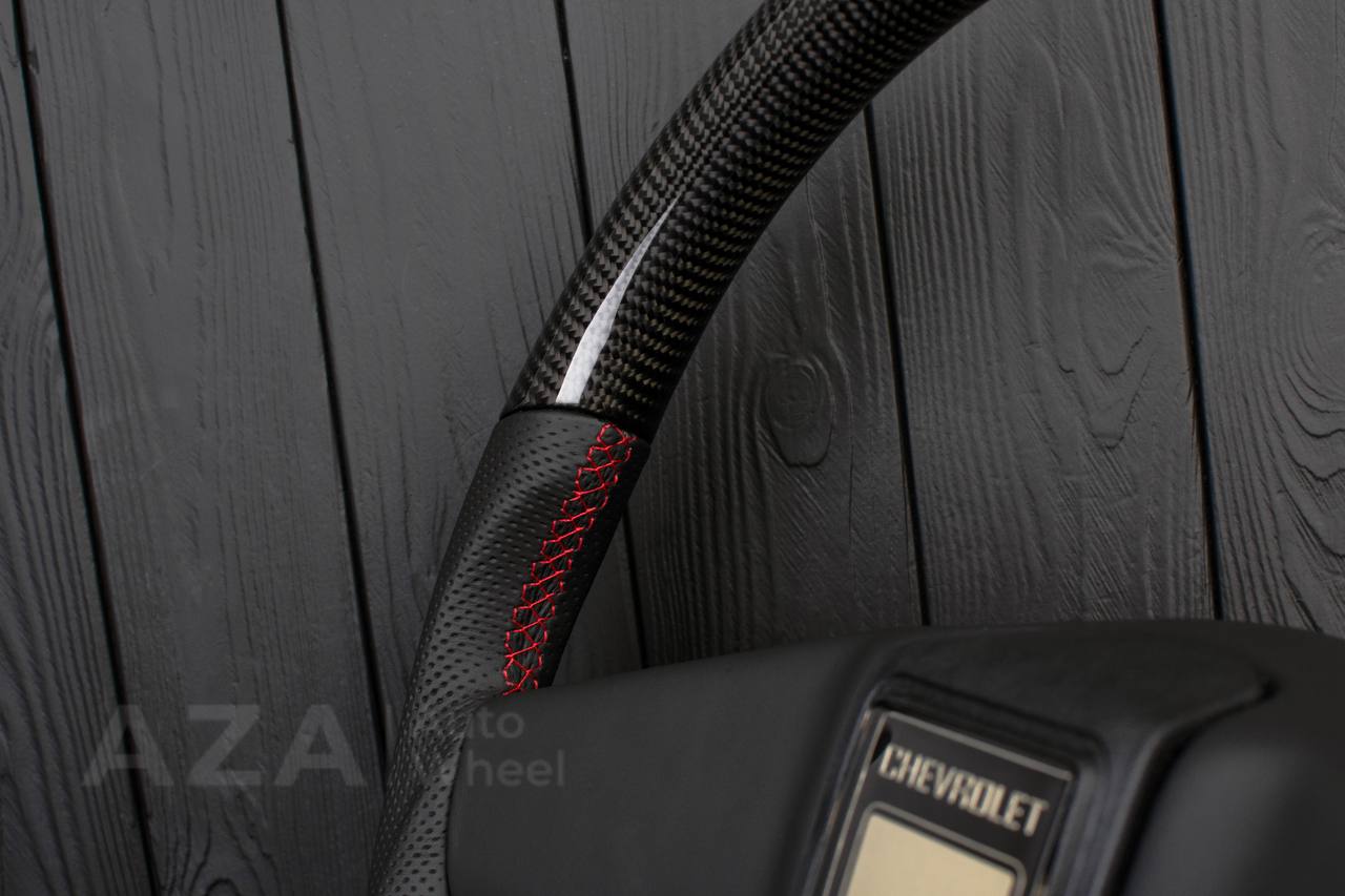 Steering wheel Square Body GM C/K/C10/C5/K5/K10/K20/K30 (1973-1987) Carbon fiber/Perforated leather/Red stripe (can be any color stitching and stripe) - Image 14