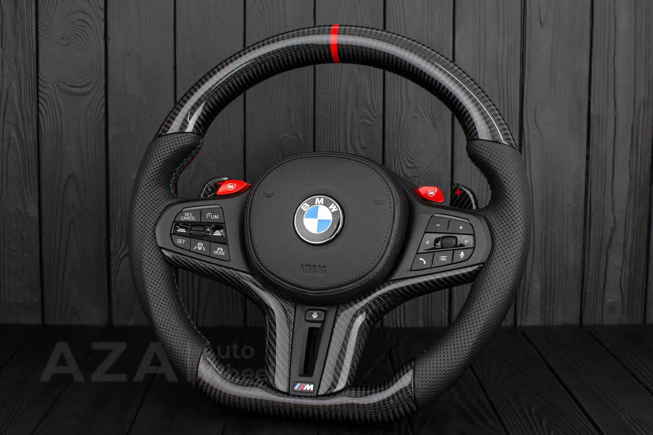 Steering wheel BMW F90 M5 M8 X5M X6M X3M X4M 2017+ Carbon fiber/Perforated leather/RED stripe/ HEATED/DRIVERS ASSIST PRO - Image 2