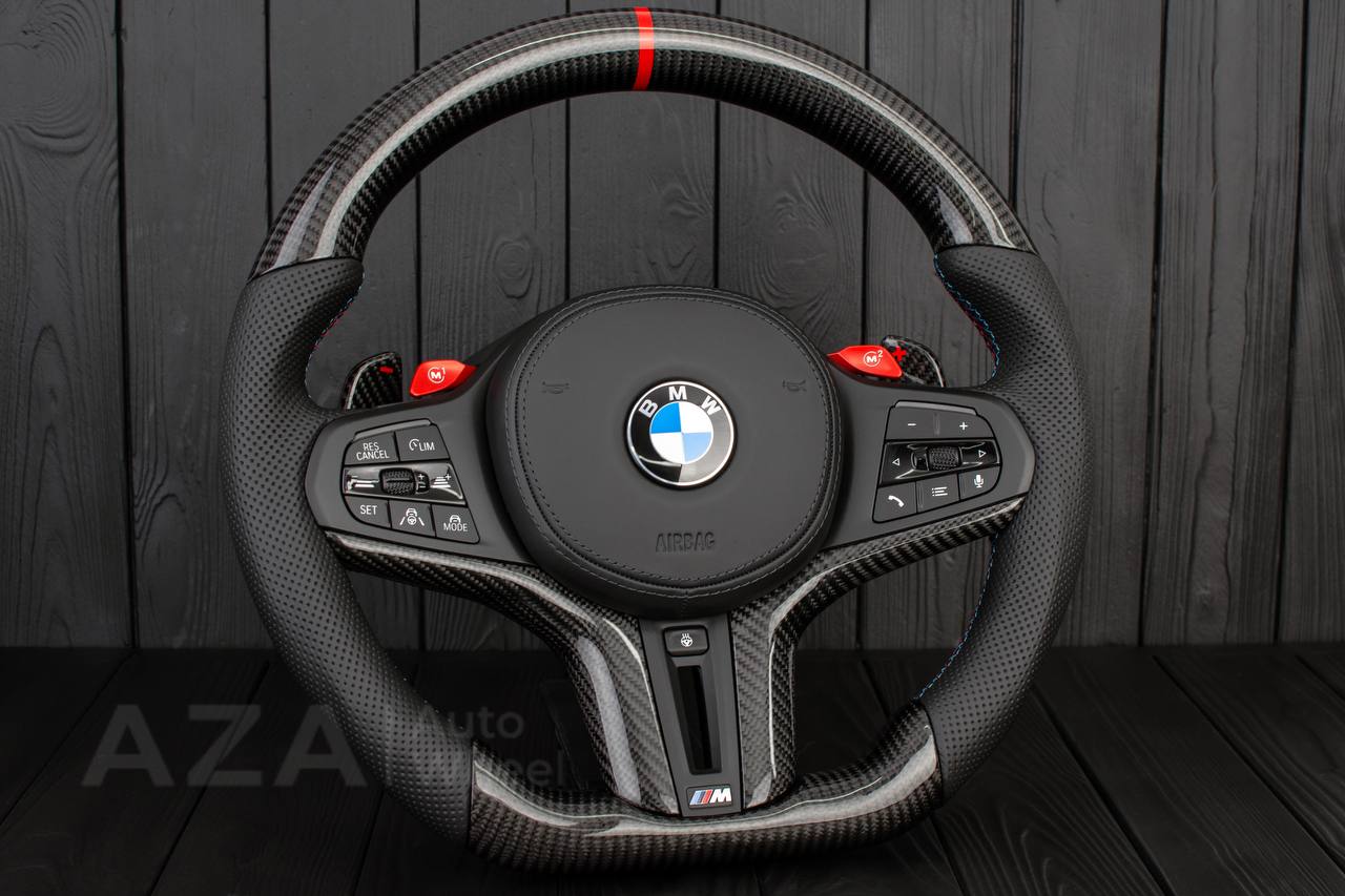 Steering wheel BMW F90 M5 M8 X5M X6M X3M X4M 2017+ Carbon fiber/Perforated leather/RED stripe/ HEATED/DRIVERS ASSIST PRO - Image 4