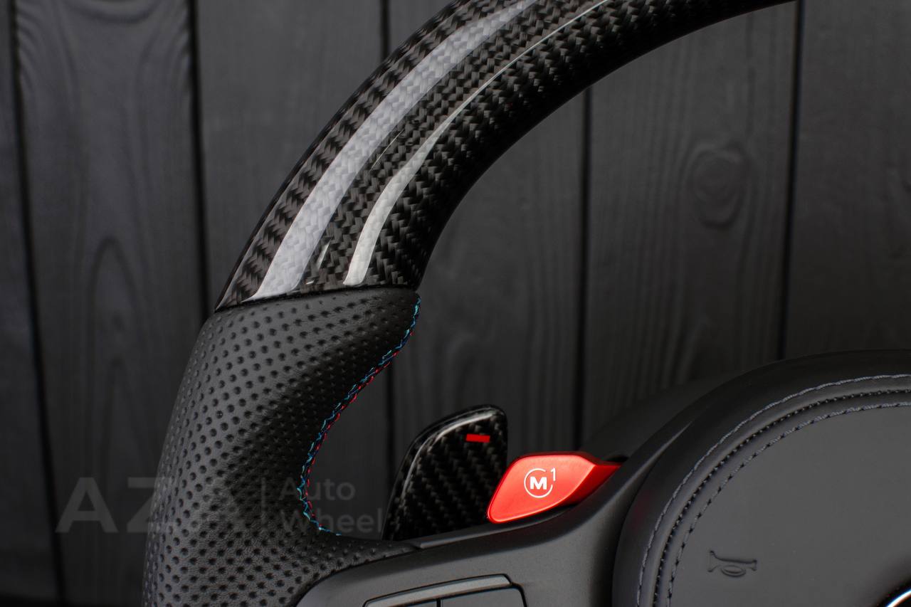 Steering wheel BMW F90 M5 M8 X5M X6M X3M X4M 2017+ Carbon fiber/Perforated leather/RED stripe/ HEATED/DRIVERS ASSIST PRO - Image 11