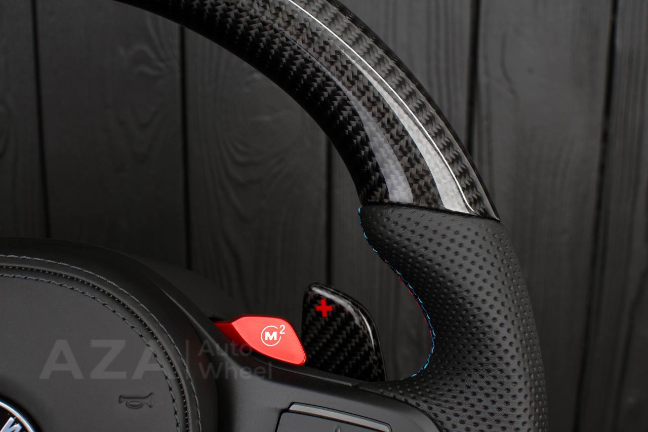 Steering wheel BMW F90 M5 M8 X5M X6M X3M X4M 2017+ Carbon fiber/Perforated leather/RED stripe/ HEATED/DRIVERS ASSIST PRO - Image 13