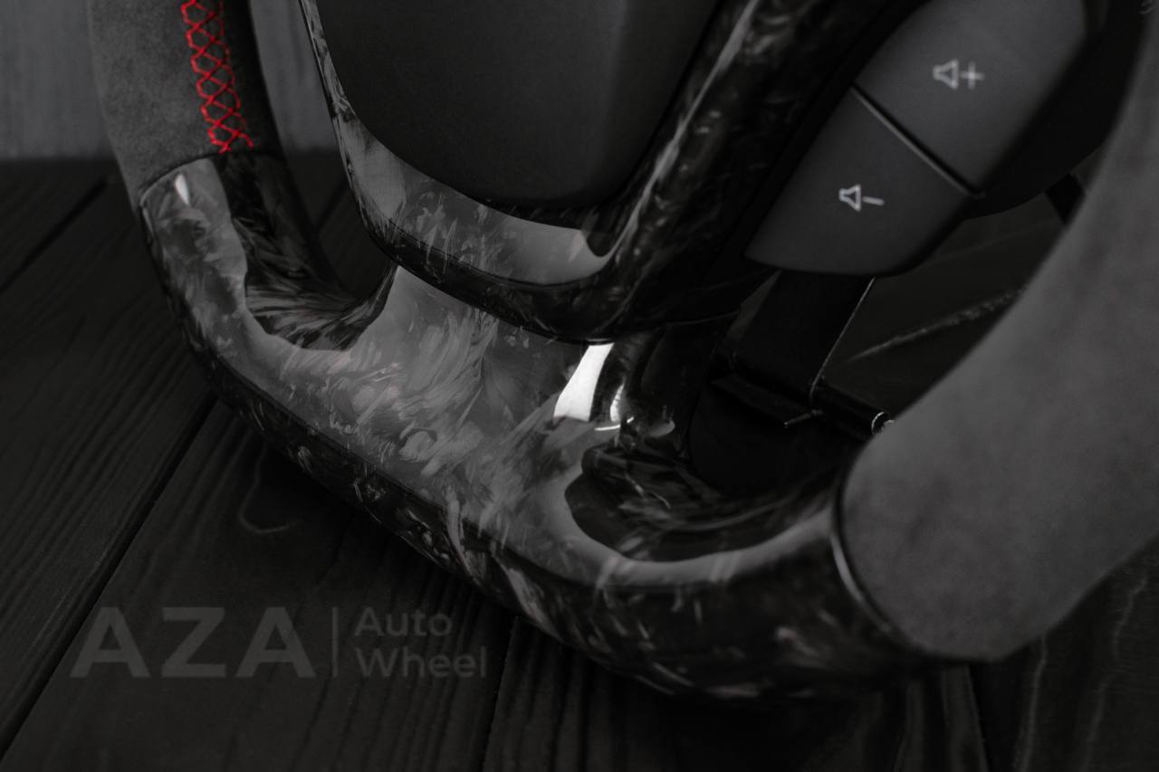 Steering wheel Chevrolet Corvette C7 2014-2019 Flat bottom (can be any color stripe and stitch) Forged carbon fiber/Alcantara/Red stripe (can be rev match or +/- logo) - Image 6