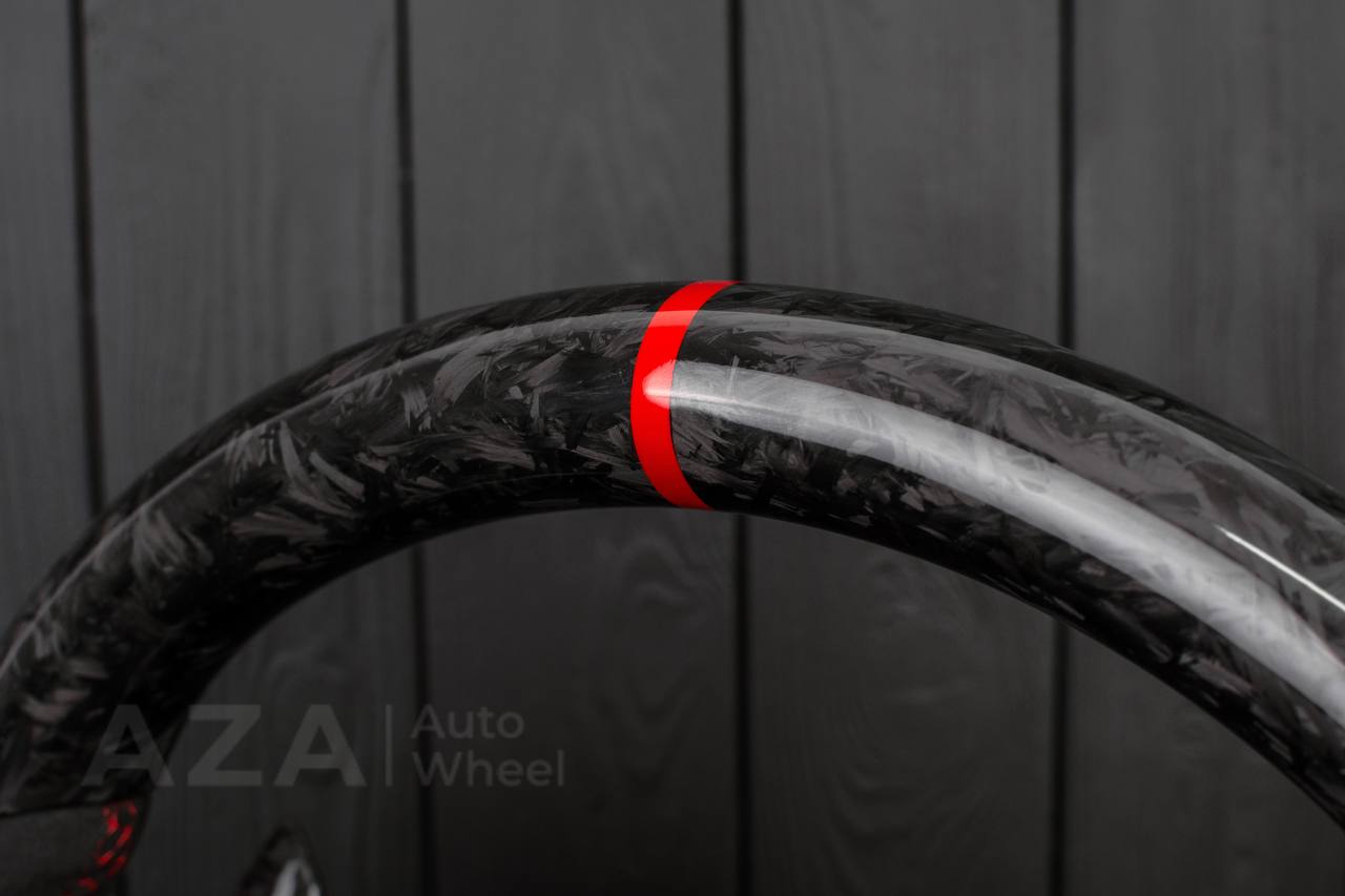 Steering wheel Chevrolet Corvette C7 2014-2019 Flat bottom (can be any color stripe and stitch) Forged carbon fiber/Alcantara/Red stripe (can be rev match or +/- logo) - Image 9