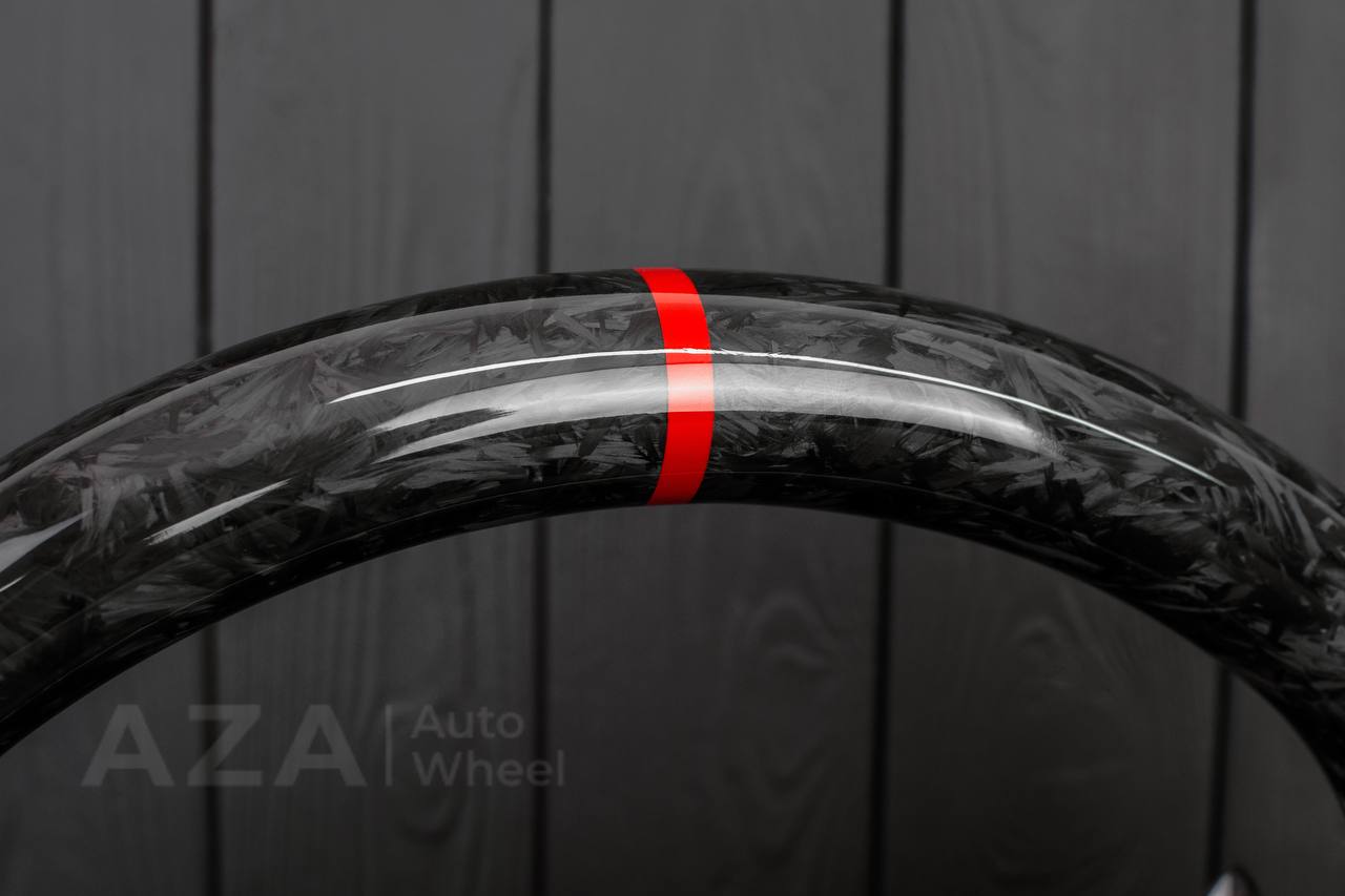 Steering wheel Chevrolet Corvette C7 2014-2019 Flat bottom (can be any color stripe and stitch) Forged carbon fiber/Alcantara/Red stripe (can be rev match or +/- logo) - Image 10
