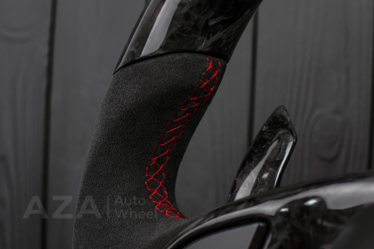 Steering wheel Chevrolet Corvette C7 2014-2019 Flat bottom (can be any color stripe and stitch) Forged carbon fiber/Alcantara/Red stripe (can be rev match or +/- logo) - Image 11