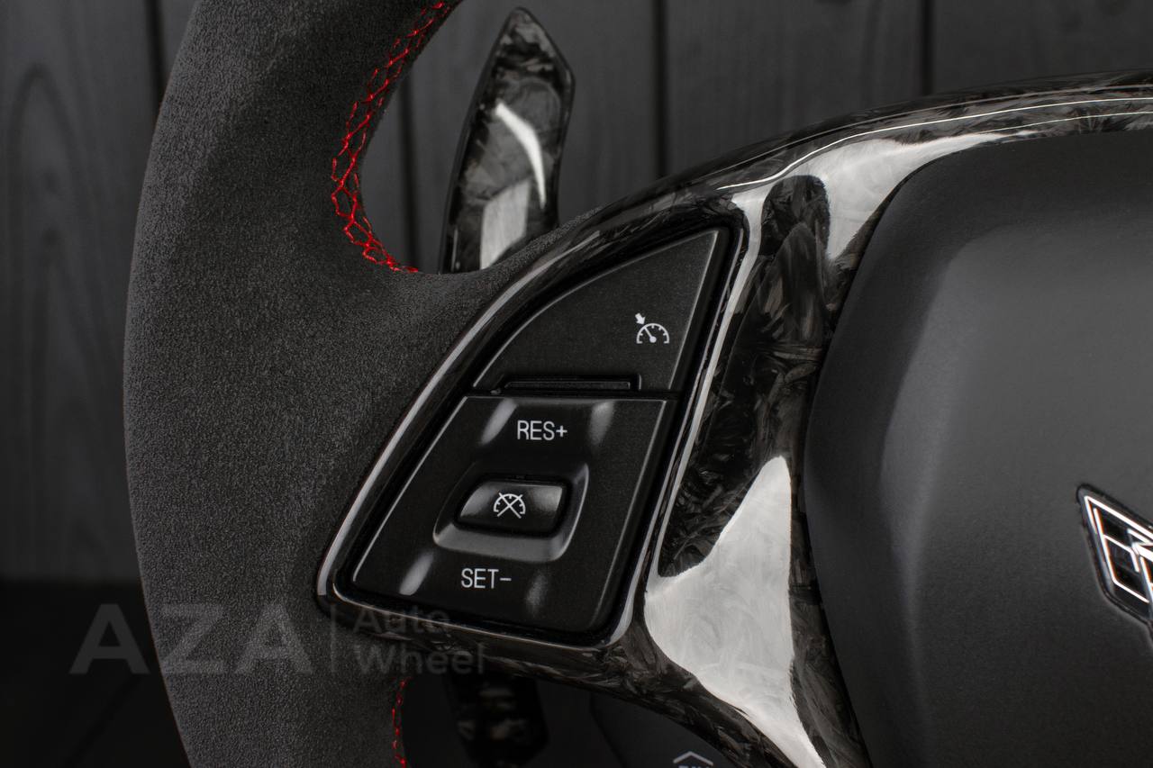 Steering wheel Chevrolet Corvette C7 2014-2019 Flat bottom (can be any color stripe and stitch) Forged carbon fiber/Alcantara/Red stripe (can be rev match or +/- logo) - Image 14