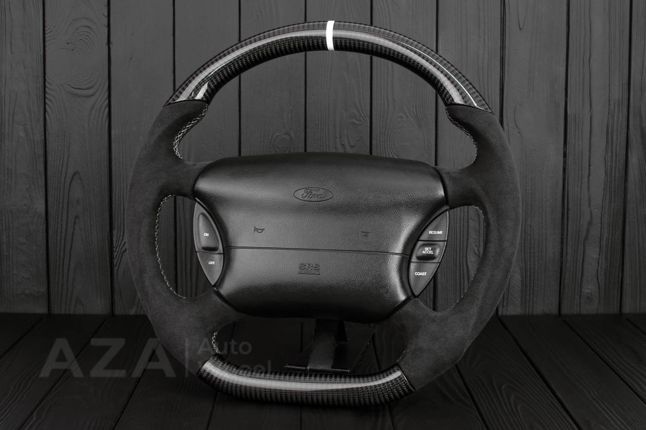 Steering wheel Ford Lightning/Ranger/Explorer 99-2004 Carbon fiber/Alcantara/White details (can be any color per request) - Image 3