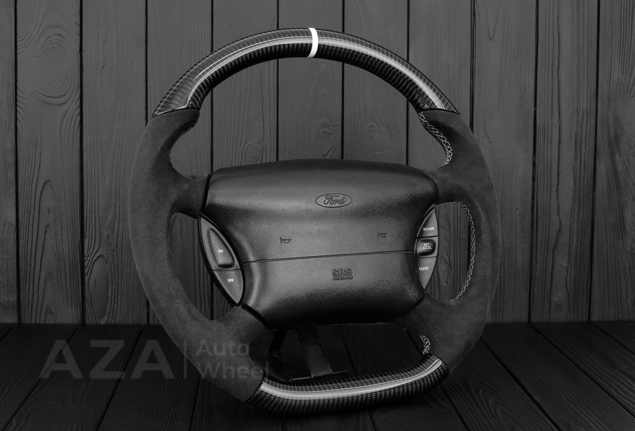 Steering wheel Ford Lightning/Ranger/Explorer 99-2004 Carbon fiber/Alcantara/White details (can be any color per request) - Image 4