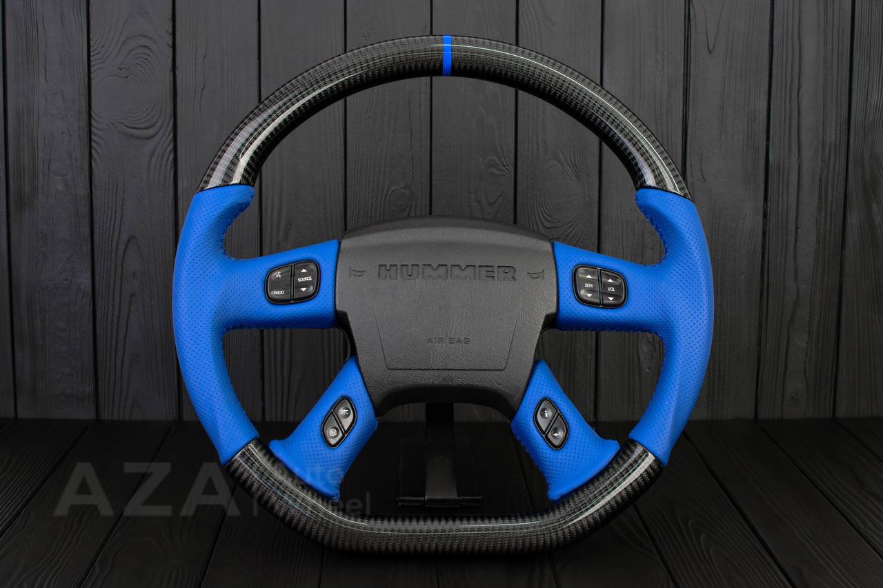 Steering wheel Hummer H2 Carbon fiber/Perforated DARK BLUE leather