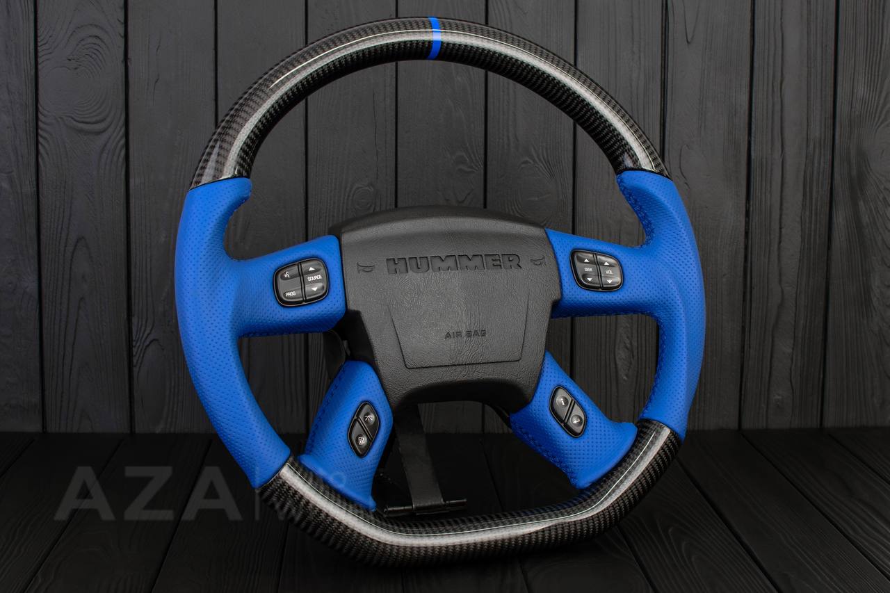 Steering wheel Hummer H2 Carbon fiber/Perforated DARK BLUE leather - Image 3