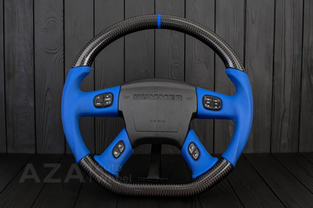 Steering wheel Hummer H2 Carbon fiber/Perforated DARK BLUE leather - Image 4
