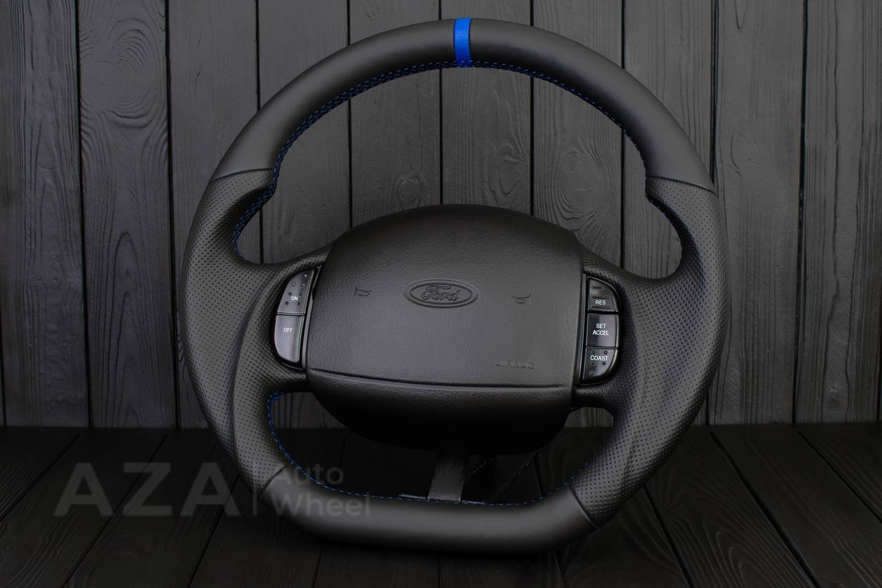 Steering wheel Ford F150/F250/F350 97-2007 Napa/Perforated leather/Blue stripe - Image 3