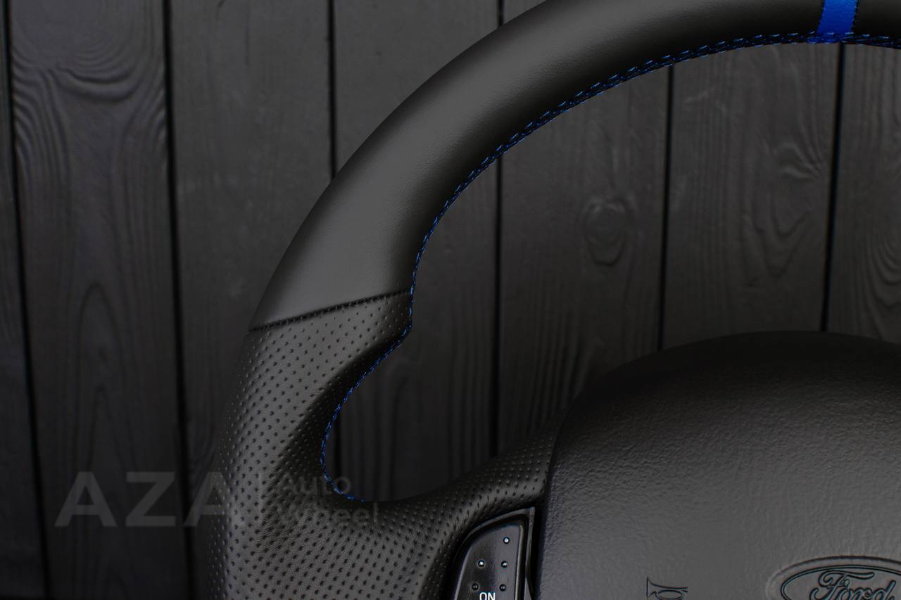 Steering wheel Ford F150/F250/F350 97-2007 Napa/Perforated leather/Blue stripe - Image 5