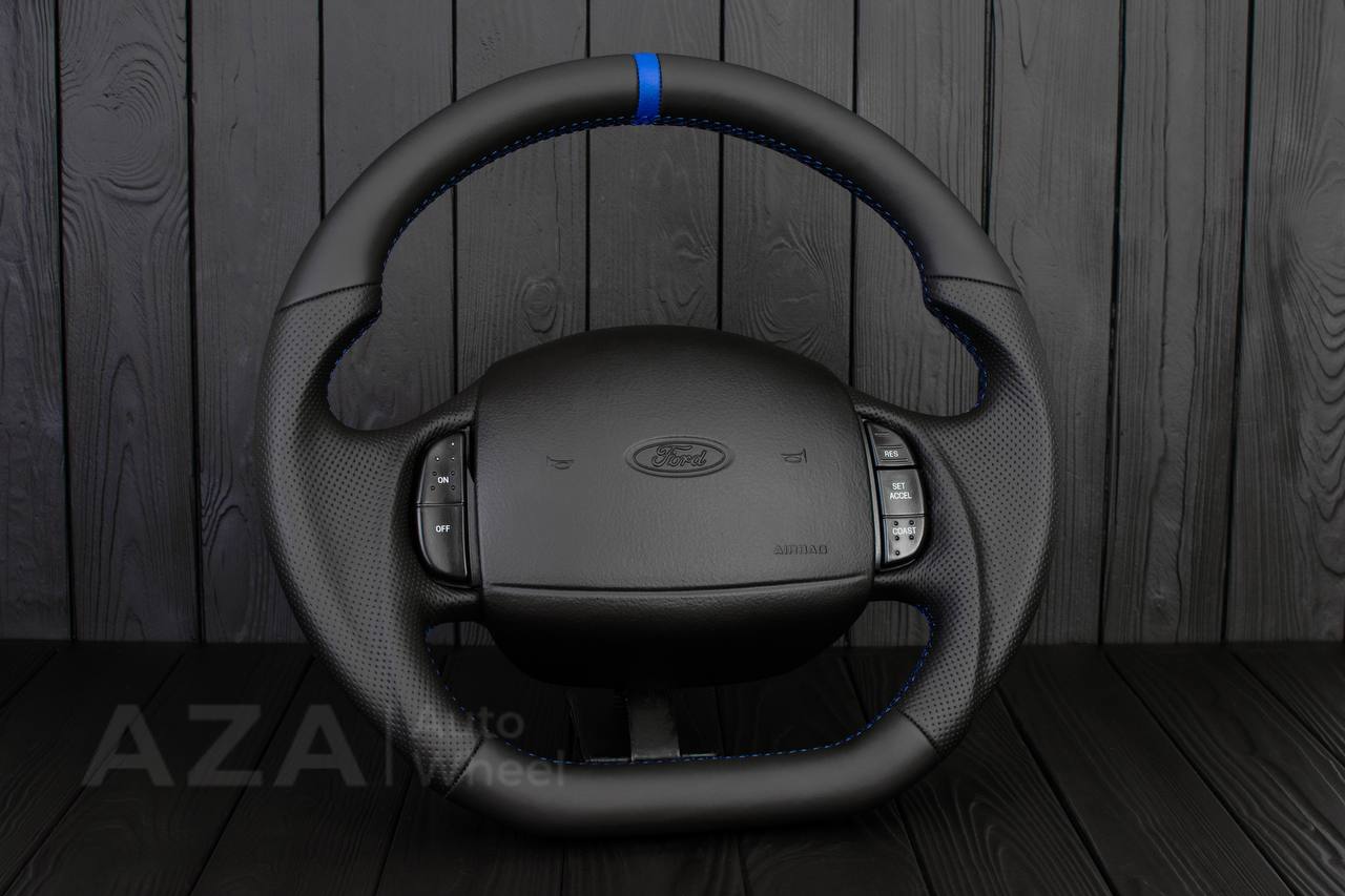 Steering wheel Ford F150/F250/F350 97-2007 Napa/Perforated leather/Blue stripe - Image 4