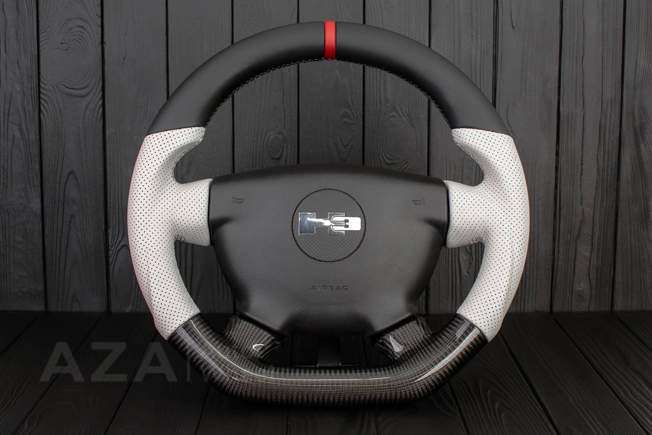 Steering Wheel Hummer H3 Carbon fiber/Perforated leather/White details