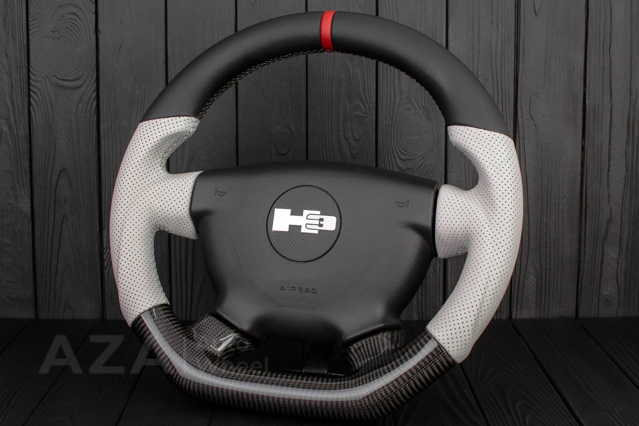 Steering Wheel Hummer H3 Carbon fiber/Perforated leather/White details - Image 3