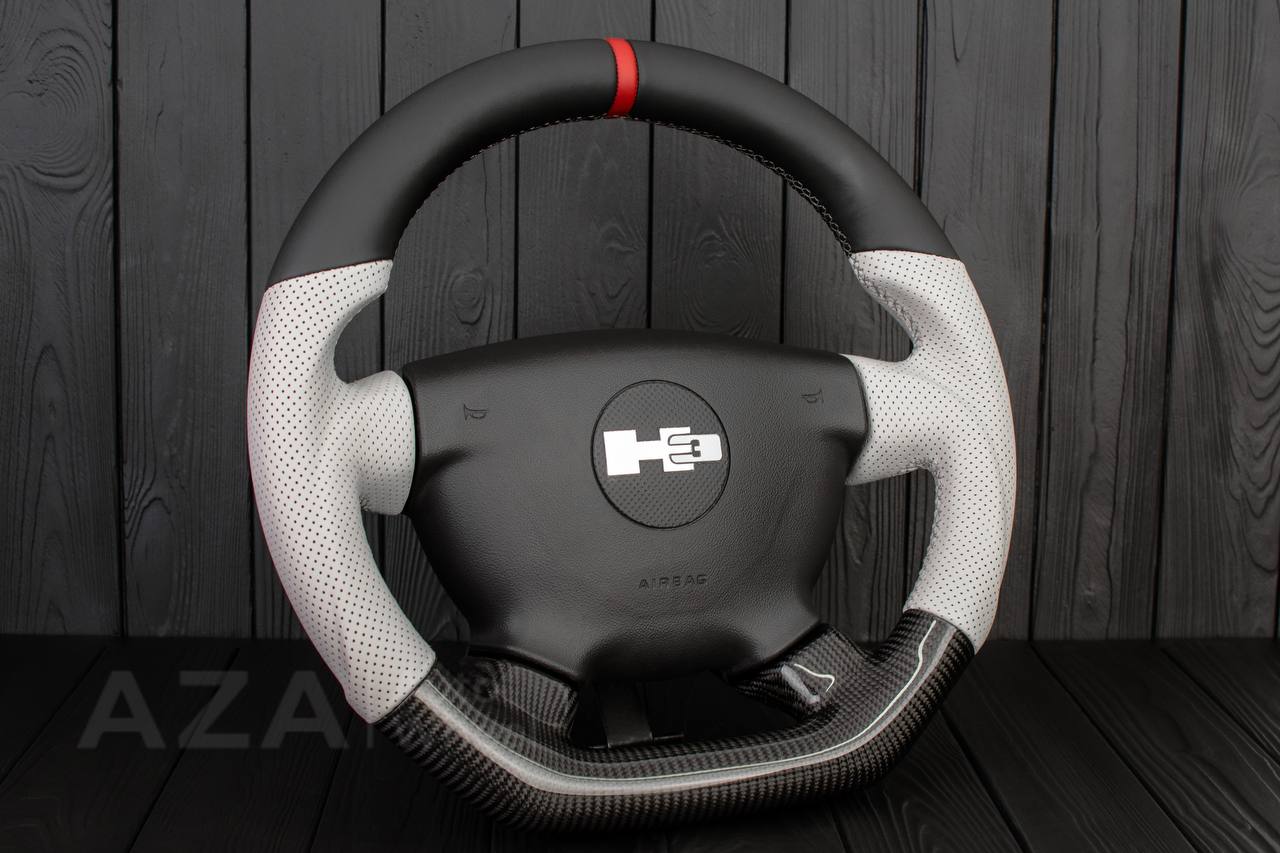 Steering Wheel Hummer H3 Carbon fiber/Perforated leather/White details - Image 4