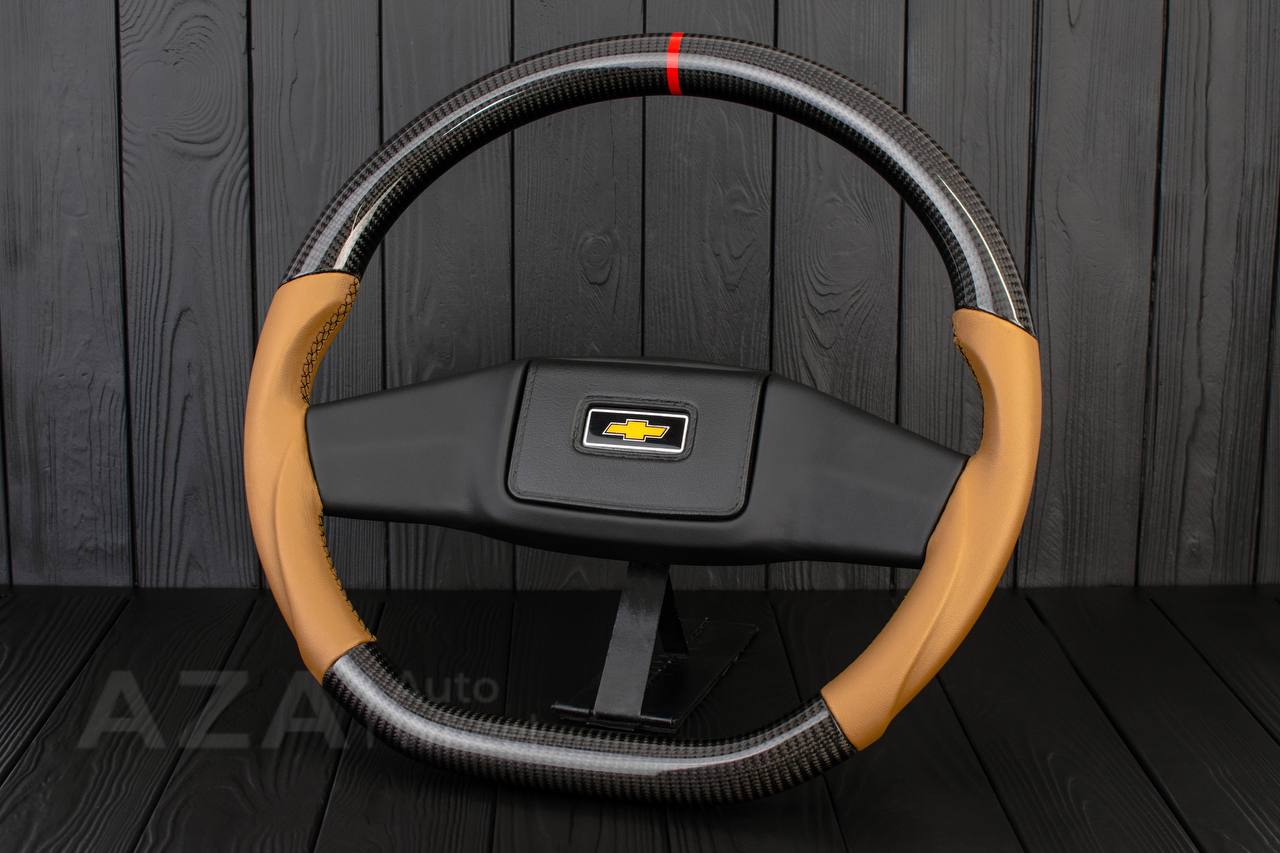 Steering wheel Square Body GM C/K/C10/C5/K5/K10/K20/K30 (1973–1987) Carbon fiber/Napa leather/Red stripe (can be any color stitching and stripe) - Image 3