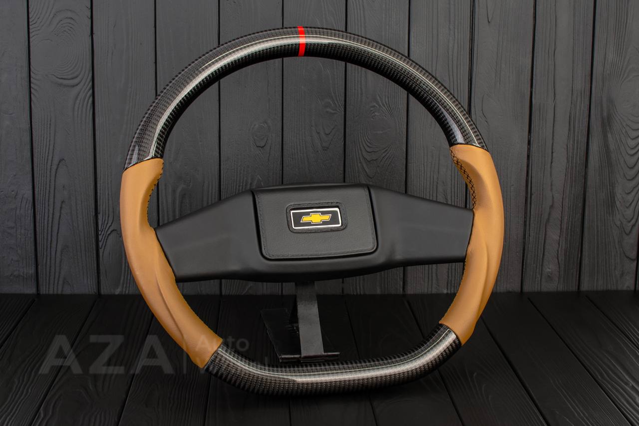 Steering wheel Square Body GM C/K/C10/C5/K5/K10/K20/K30 (1973–1987) Carbon fiber/Napa leather/Red stripe (can be any color stitching and stripe) - Image 4