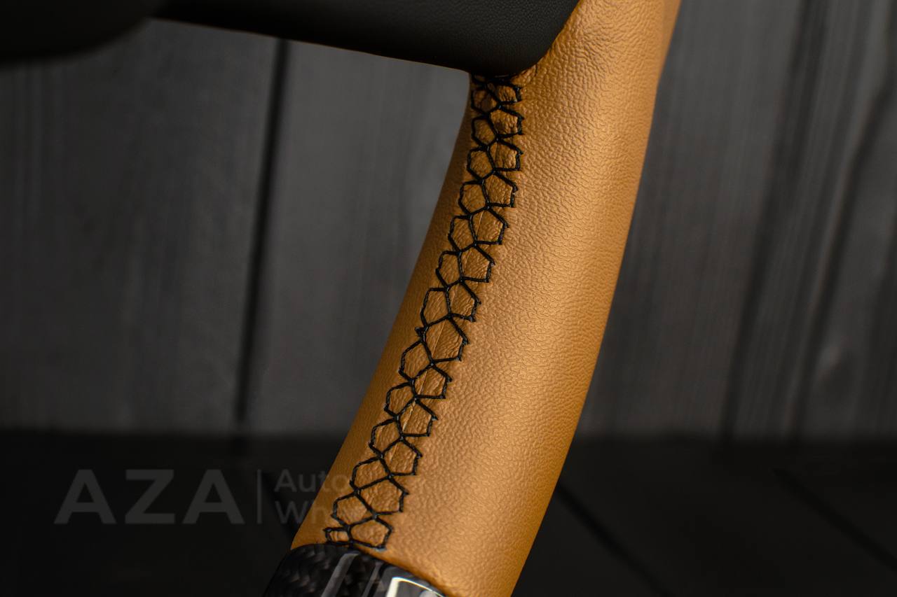 Steering wheel Square Body GM C/K/C10/C5/K5/K10/K20/K30 (1973–1987) Carbon fiber/Napa leather/Red stripe (can be any color stitching and stripe) - Image 16