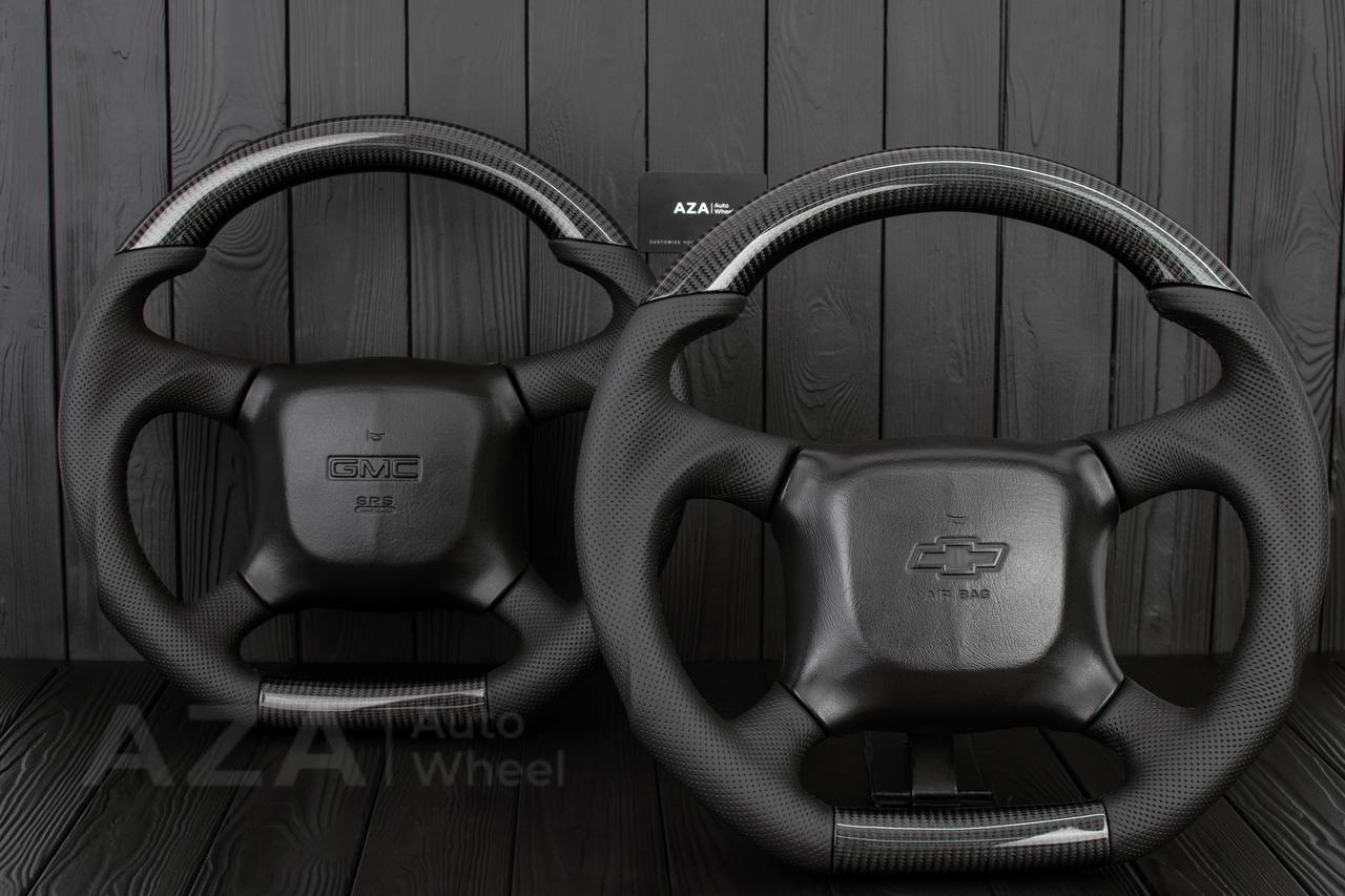 Steering wheel GM Silverado, Sierra, Escalade, Yukon, S10, Blazer, Tahoe, Suburban (1998-2002) Carbon fiber/Perforated leather - Image 5
