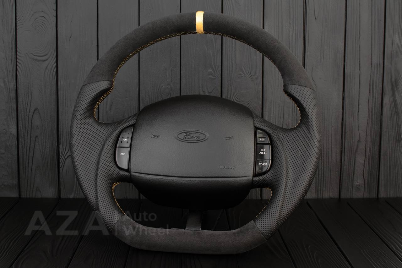 Steering wheel Ford F150/F250/F350 97-2007 Alcantara/Perforated leather/GOLD details - Image 3