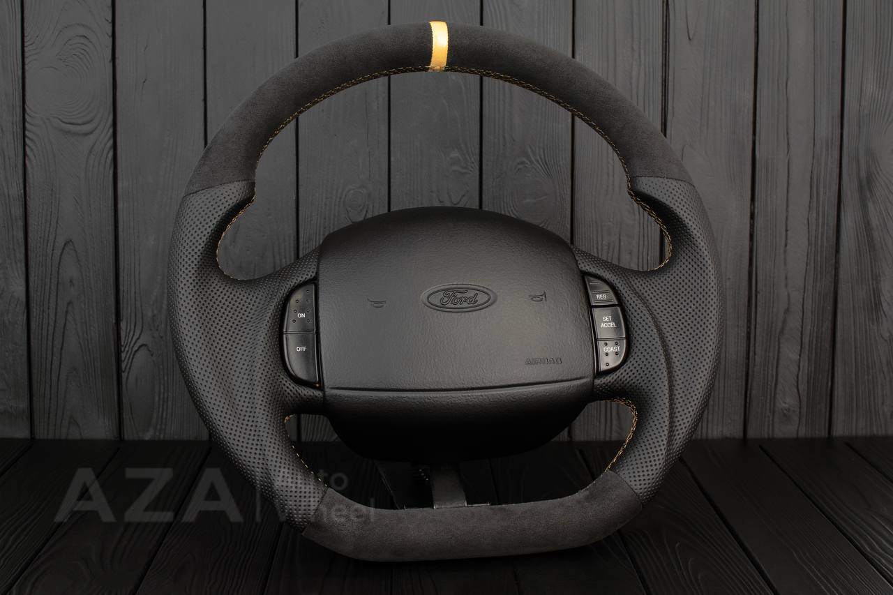Steering wheel Ford F150/F250/F350 97-2007 Alcantara/Perforated leather/GOLD details - Image 4