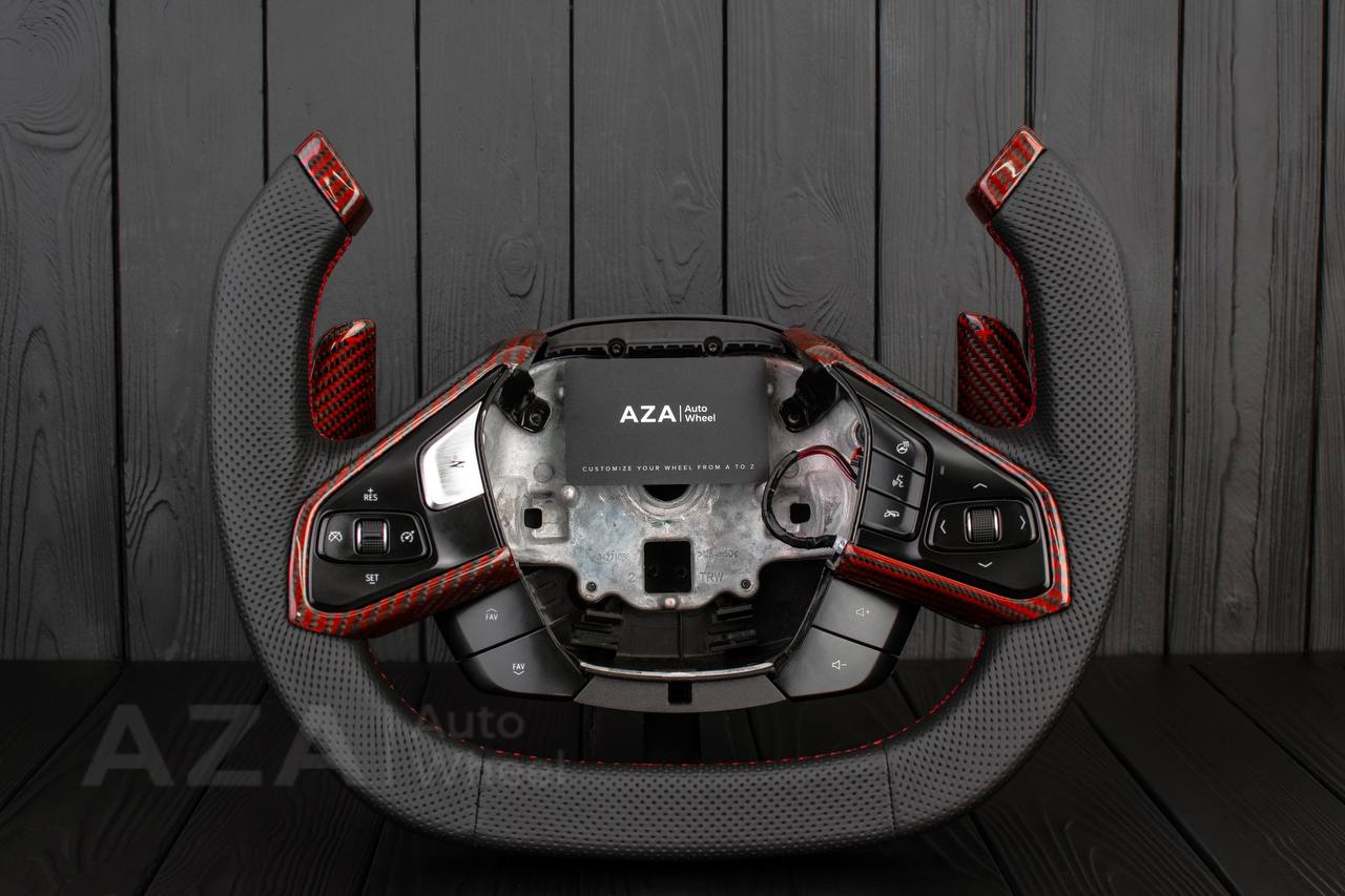 Steering wheel Corvette C8 Jet style Red Carbon fiber/genuine Leather (can be any color)